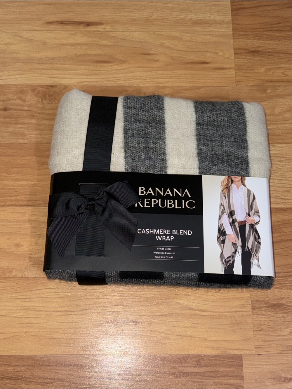 Banana Republic Gray & Cream Striped Cashmere-Blend Wrap